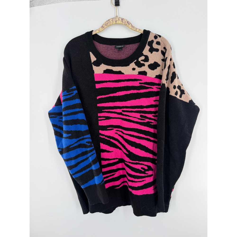 Torrid Womens Plus Size 1 Mixed Animal Print Sweater Leopard Zebra Pink Blue